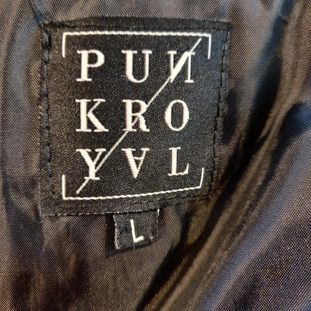 Punk Royal Mens Black White Marbled Tie Dye Snaps Arm Patches Bomber Jacket L - Picture 9 of 11